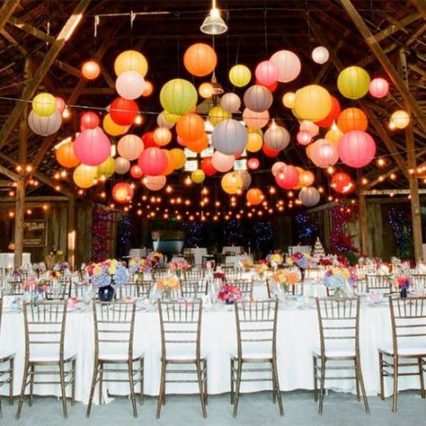 10 Paper Lanterns to Make Any Wedding Venue More Fun - Brit + Co Paper Lanterns Wedding, Home Nails, Chinese Paper Lanterns, Fun Wedding Decor, Nails Home, Deco Rose, Home Painting, Wedding Lanterns, Engagement Decorations