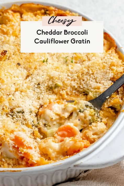 Cheddar Broccoli Cauliflower Gratin, Cauliflower Carrots Recipes, Broccoli Cauliflower Potato Casserole, Broccoli Gratin Recipes, Recipes For Broccoli And Cauliflower, Cauliflower And Broccoli Au Gratin, Broccoli Cauliflower Carrots Side Dishes, Veggie Gratin Recipes, Thanksgiving Vegetable Casserole Recipes