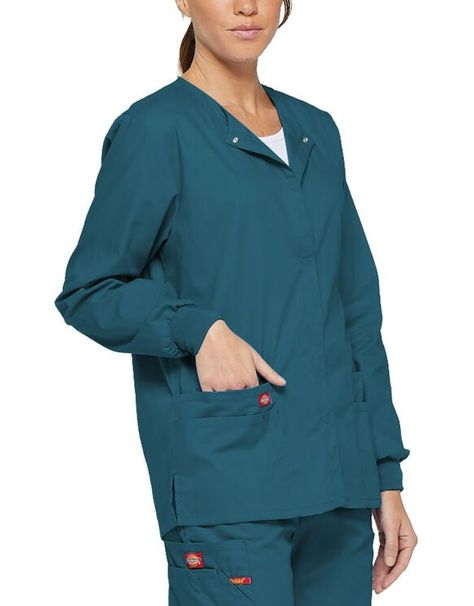 Women's EDS Signature Snap Front Warm-Up Scrub Jacket , Caribbean Blue | Womens Scrubs | Dickies Dickies Women, Scrub Jackets, Caribbean Blue, Womens Scrubs, Medical Scrubs, Lifestyle Clothing, Healthcare Professionals, Twill Tape, Work Outfit