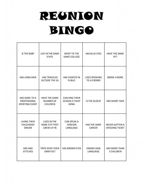 Print this bingo game for your next reunion for loads of fun and to get to know each other again. #ShareItForward #CollectiveBias #ad Games For Class Reunions, Bingo Game Ideas, Family Reunion Bingo, Reunion Activities, Class Reunion Planning, Family Reunion Themes, 50th Class Reunion Ideas, Family Reunion Activities, 10 Year Reunion