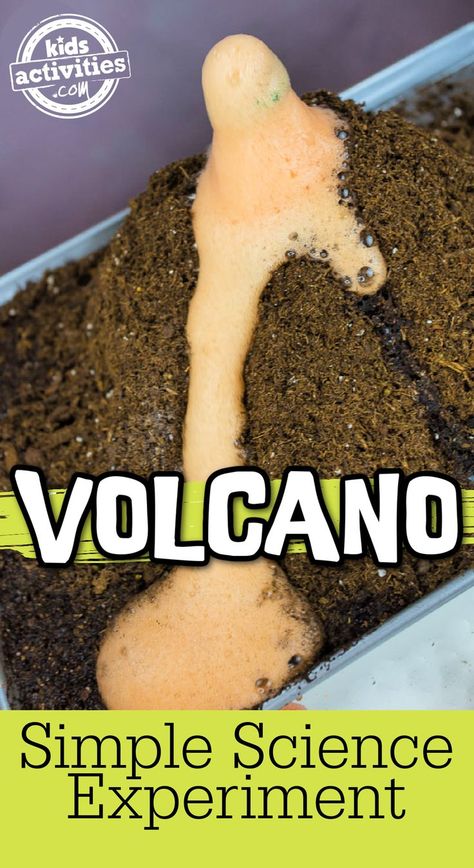 Volcano simple science experiment for kids - pan with dirt on top with erupting vinegar and baking soda lava that trails down the homemade volcano - Kids Activities Blog Best Science Projects, Build A Volcano, Diy Volcano Projects, Homemade Volcano, Diy Volcano, Volcano For Kids, Volcano Project, Make A Volcano, Volcano Projects