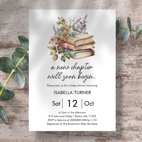 Our Next Chapter Baby Shower Theme, A New Chapter Baby Shower Theme, Book Baby Shower Invitation, Storybook Baby Shower, Book Theme, Awards Night, Book Baby, Baby E, Boho Baby Shower