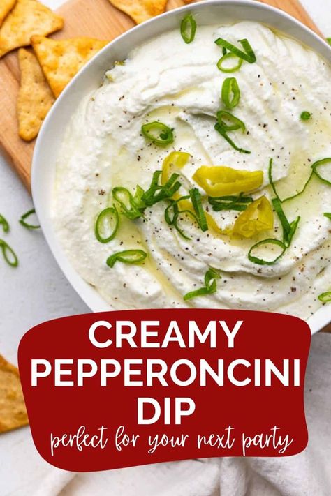 Pepperoncini Dip is a salty, briny mix of cream cheese, feta cheese, garlic, olive oil, Greek yogurt, and of course, pepperoncini. Pepperoncini Dip, Dip Appetizers, Italian Appetizers Easy, Mexican Food Recipes Appetizers, Stuffed Pepper Dip, Dip Recipes Easy, Italian Appetizers, Veggie Dip, Garlic Olive Oil