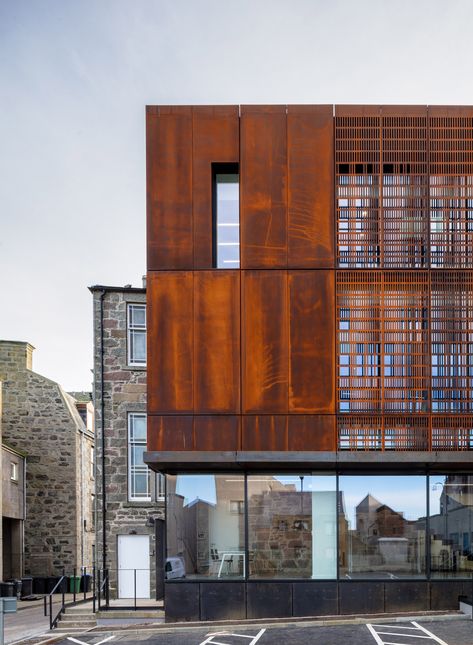 Perforated Corten Steel Facade, Rusted Steel Architecture, Corten Steel Screen, Corten Steel Panels, Corten Steel Building, Corten Steel Roof, Corten Steel Texture, Perforated Corten Steel, Corten Steel Architecture