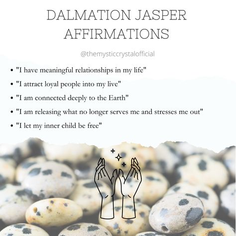 Find out more information about Dalmatian Jasper on my website. Follow the link for more details. Ethically sourced crystals are available for sale there as well! Don't forget to subscribe to our newsletter Dalmatian Jasper Crystal Meaning, Dalmation Jasper Crystal Meaning, Dalmation Jasper Meaning, Dalmatian Jasper Meaning, Dalmatian Crystal, Crystal Affirmations, Crystal Grimoire, Witchcraft Quotes, Pagan Life