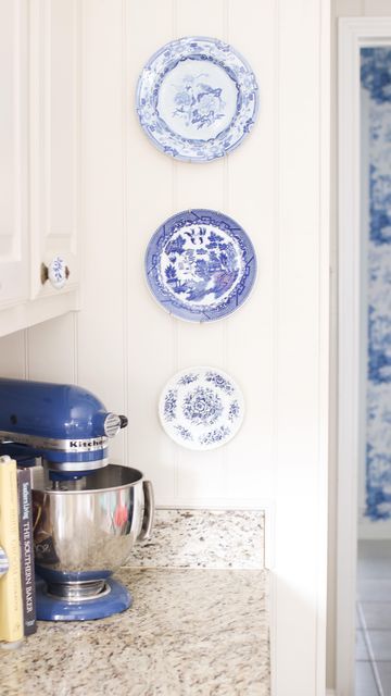 Wedding Plates Diy, Blue And White Plates On Wall, Blue Plates Wall, Hang Plates On Wall, Plate Walls, Blue And White Plates, Cottage Wall Decor, True Or False, Plates Diy