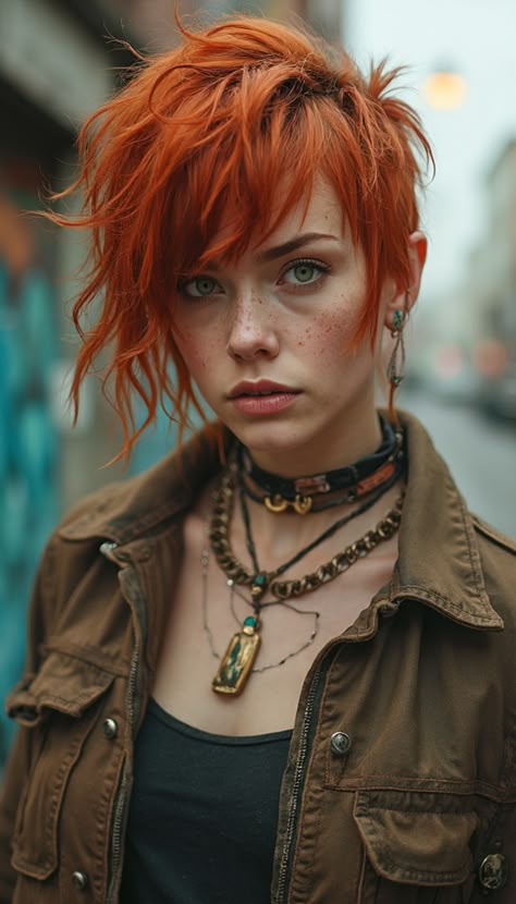 Edgy Bob With Undercut, Pixie With Asymmetrical Bangs, 80s Womens Hair Short Haircuts, Scene Short Haircut, Mullet With Color Underneath, Growing Out A Mohawk For Women, Shag Hair Dye Ideas, Short Punk Hairstyle Women, Bixie 90s Haircut 2024