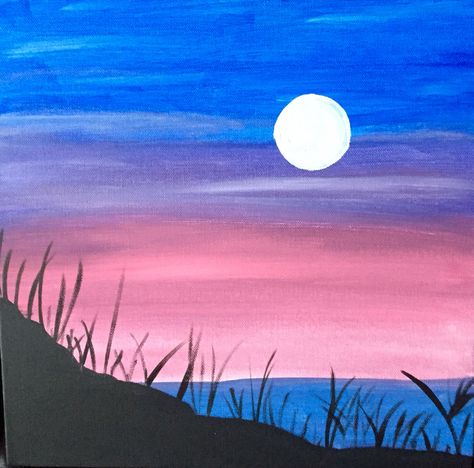 Evening Scenery Drawing, Kunst Inspo, Sunset Canvas Painting, Silhouette Painting, Acrylic Pouring Art, Winter Painting, Crafty Mama, Sunset Canvas, Small Canvas Art