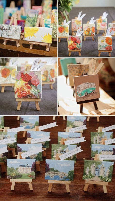 Art Themed Wedding Ideas, Art Wedding Favors, Artist Wedding Ideas, Wedding Keepsake Ideas For Guests, Crafty Wedding Ideas, Crafty Wedding, Artist Wedding, Woods Wedding, Hand Painted Bible