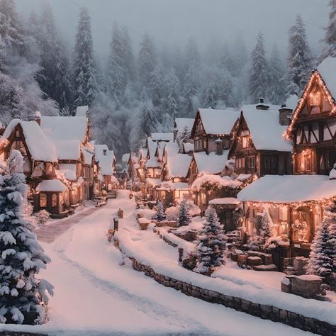 Christmas Aesthetic Village, Aesthetic Christmas Village, Winter Village Aesthetic, Winter Town Aesthetic, Christmas Village Aesthetic, Snowy Christmas Village, Winter Wonderland Background, Snowy City, Christmas Towns