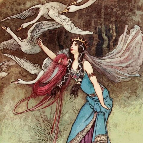 The Six Swans, Warwick Goble, Paint By Number Diy, Irish Fairy, Edmund Dulac, Fairy Tale Illustration, Vintage Fairies, Fairy Book, Hans Christian