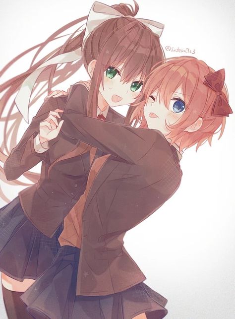 Monika X Sayori, Hot Kiss, Psychological Horror, Doki Doki, Literature Club, Female Character Design, Cool Art Drawings, Horror Game, Ship Art