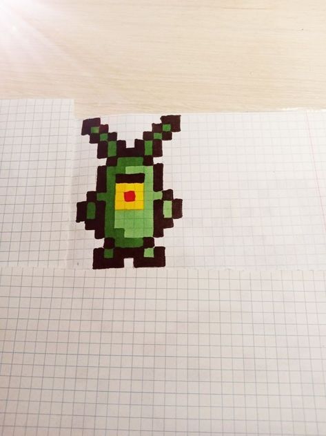 Plankton Pixel Art, Pixel Art On Paper, Pixel Drawing Easy, Pixel Drawing Aesthetic, Grid Paper Art, Mini Pixel Art, Pixel Art Mini, Ice Cream Card, Paper Ice Cream