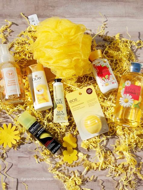 SMILE It's A Box of Sunshine | Great Eight Friends A Box Of Sunshine, Diy Care Package, Travel Size Shampoo, Box Of Sunshine, Yellow Theme, Diy Holiday Gifts, Happy Gifts, Smile On, Christmas Box