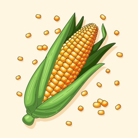 Free vector hand drawn corn on the cob d... | Free Vector #Freepik #freevector #food-illustration #delicious #food-drawing #food Corn On The Cob Drawing, Corn Vector, Corn Illustration, Corn Clipart, Corn Drawing, Drawing Food, Fried Corn, Nebraska State, State Symbols