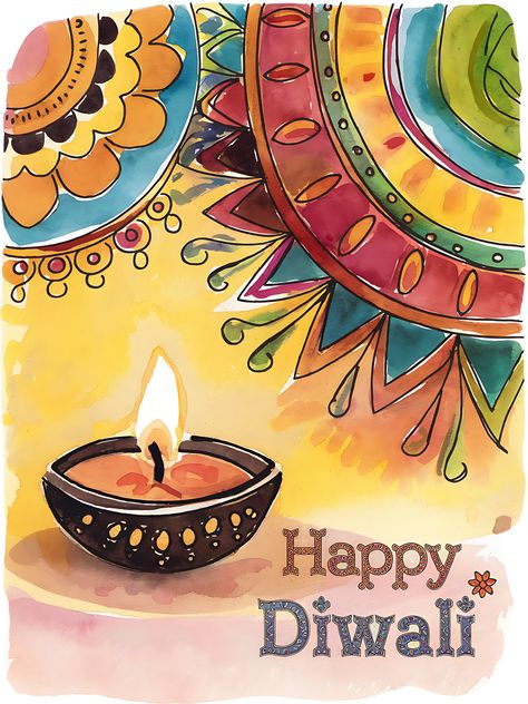 Free Vibrant Diwali Watercolor Card Deepavali Greetings Cards, Happy Diwali Wishes Images, Diwali Drawing, Hindu Festival Of Lights, Diwali Greeting Cards, Diwali Images, Balloon Background, Diwali Greetings, Diwali Wishes