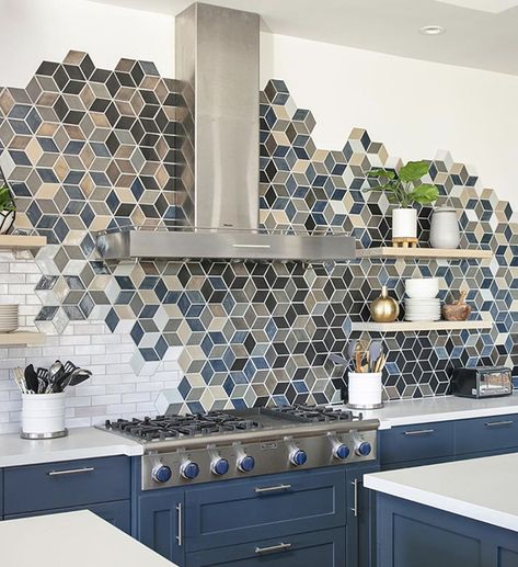 Mercury Mosaics & Decorative Ceramic Tiles | ICONIC LIFE Backsplash With Accent Tile, Backsplash Kitchen Mosaic, Tiled Kitchen Island, Kitchen Interior Tiles, Unique Tile Backsplash, Ceramic Kitchen Tiles, Mosaic Tile Wall, Tiles Kitchen Backsplash, Custom Tile Design