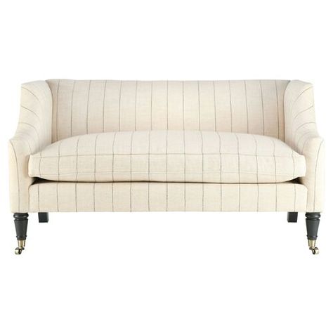 The generously cushioned swoop arms bring a touch of drama to this elegant loveseat. Crafted in the USA, it includes turned front legs with casters for both glamour and easy maneuverability. Because it's upholstered in stain-resistant fabric, this settee is ideal for households with kids, pets, or spill-prone adults. Settee Dining, Antique Settee, Settee Bench, Bedroom Couch, Affordable Modern Furniture, Rustic Room, Outdoor Furniture Decor, Settee Sofa, Family Room Design