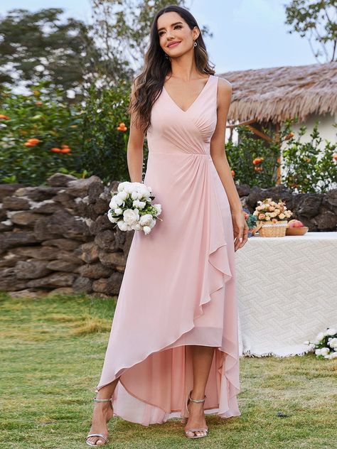 Dress Tops Designs, Quencinera Dresses, Bridesmaid Dresses Pink, Short Sleeve Bridesmaid Dress, Casual Bridesmaid Dresses, Pretty Bridesmaid Dresses, Empire Waist Bridesmaid Dresses, Formal Wedding Guest Dress, Quincenera Dresses