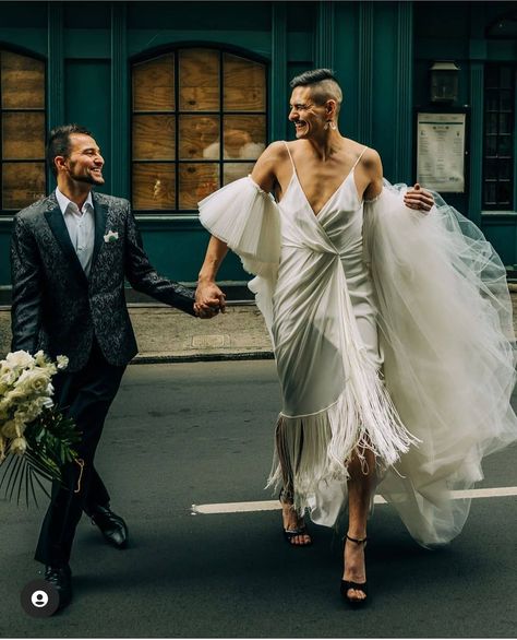 Festival Brides (She/Her/Hers) on Instagram: “Walking into the weekend like... ❤️❤️❤️ Love this so much. We hope you all have a great weekend 😘 Spotted on: @equallywed Workshop…” Photo Romance, Gay Wedding Photos, Queer Weddings, Genderless Fashion, Festival Bride, Alternative Wedding Rings, Vintage Black Glamour, Lgbtq Wedding, Have A Great Weekend