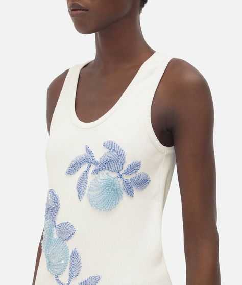 Women's Tops and t-shirts | Bottega Veneta® ZW Embroidery Tank Top, Smocking Embroidery, Slim Tank Top, Eyewear Womens, Women T Shirts, Cotton Tank Top, Peaches, Cotton Tops, Bottega Veneta