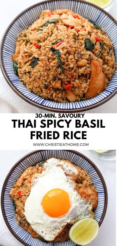 Thai Rice Bowl Recipes, Basil Chicken Fried Rice, Fried Rice Appetizer, Drunken Fried Rice, Fried Rice Thai Style, Thai Spicy Fried Rice, Pad Thai Fried Rice, Thai Beef Fried Rice, Basil Fried Rice Thai Recipe