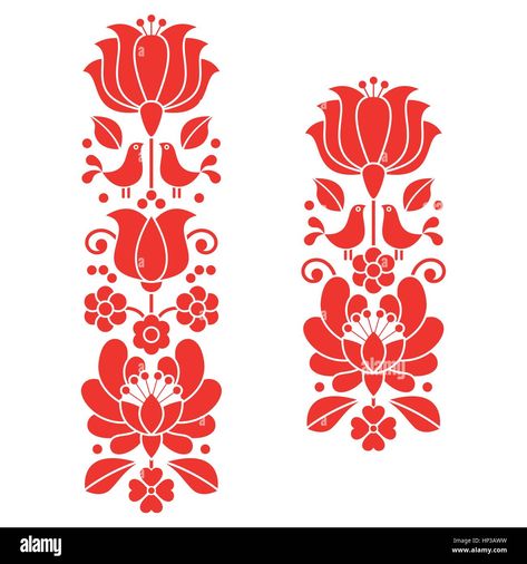 Download this stock vector: Kalocsai red embroidery - Hungarian floral folk art long patterns - HP3AWW from Alamy's library of millions of high resolution stock photos, illustrations and vectors. Traditional Hungarian Folk Art, Hungarian Motif, Desk Painting, Floral Folk Art, Hungarian Folk Art, Folk Illustration, Design Motifs, Hungarian Embroidery, Czech Art