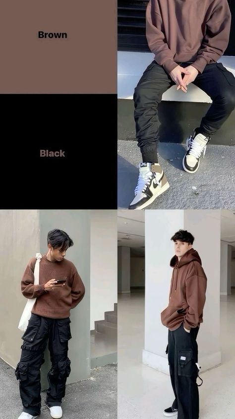 Men Color Combination Outfits, Brown Black Outfit, Outfit Color Combinations, Guys Fashion Casual, Mens Smart Casual Outfits, Smart Casual Menswear, Streetwear Inspiration, Colour Combinations Fashion, Color Combos Outfit