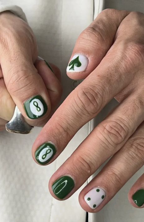 Guys With Acrylic Nails, Men’s Painted Fingernails, Cool Nail Ideas For Men, Masculine Painted Nails, Green Gel Nails Short Design, 8ball Nails Men, Short Nails Masculine, Masculine Nail Art Simple, Nail Designs Masculine