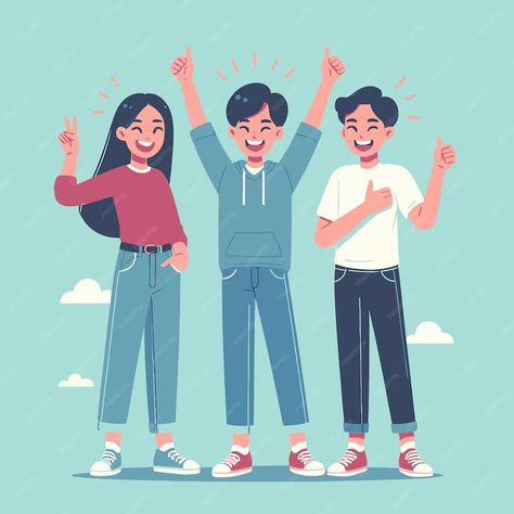 Premium Vector | A cartoon drawing of people with their arms raised in the air Friendship Cartoon, Drawing Of People, Cartoon Drawings Of People, Cartoon Drawing, Make Friends, Business Card Maker, Card Banner, Cartoon Images, Poster Invitation