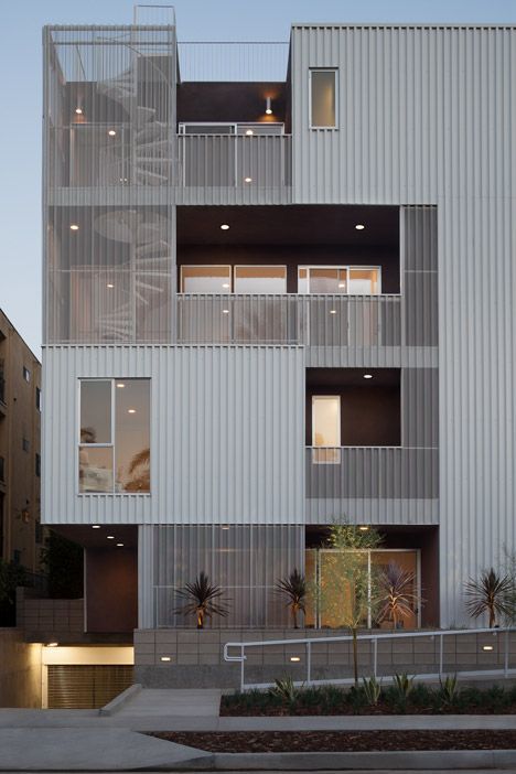 Cloverdale749 apartments by LOHA. http://www.dezeen.com/2014/05/28/cloverdale749-apartments-by-loha-feature-balconies-screened-by-perforated-metal-sheets/ Warehouse Renovation, Facade Detail, Apartment Exterior, Metal Facade, Metal Cladding, Dekorasi Kamar Tidur, Apartment Architecture, Exterior Cladding, Building Facade