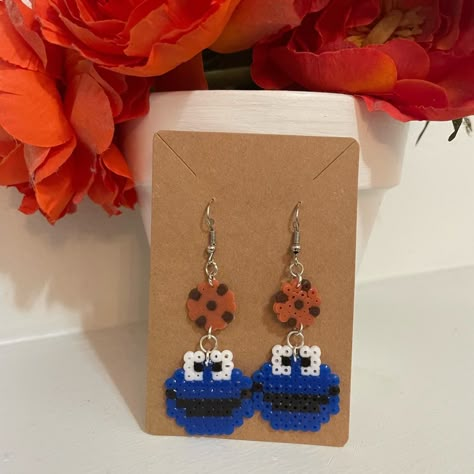 Perler Bead Cookie Monster Earrings Blue, White, Black And Brown New Handmade 2” Inches Perler Beads Bundle To Save Don’t Be Afraid To Send Offers :) Melty Beads Earrings, Freddy Krueger Perler Beads, Fuse Beads Earrings, Peeler Earrings, Perler Bead Earrings Patterns, Small Perler Bead Patterns, Perler Beads Earrings, Perler Bead Coaster, Christmas Perler Bead Patterns