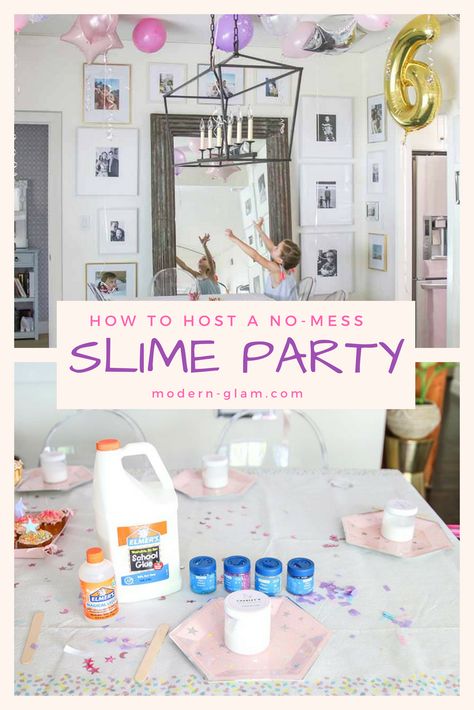 Slime Party. How to host a mess-free slime party. Step by step instructions and tips for the throwing the best birthday party ever! Summer activity for the kids. Summer party. Kids Birthday Party Mini Brands Birthday Party Ideas, Slime Making Party, Kids Birthday Party Activities, Free Slime, Slime Birthday, Slime Making, Slime Party, Birthday Activities, Birthday Party Crafts