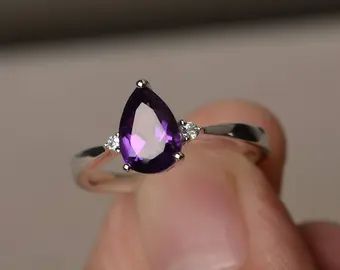 Amethyst ring white gold pear | Etsy UK Wedding Ring Pear, February Birthstone Ring, Pear Wedding Ring, Sterling Silver Gemstone Earrings, September Birthstone Rings, Amethyst Ring Engagement, Green Amethyst Ring, Purple Amethyst Ring, Purple Gems