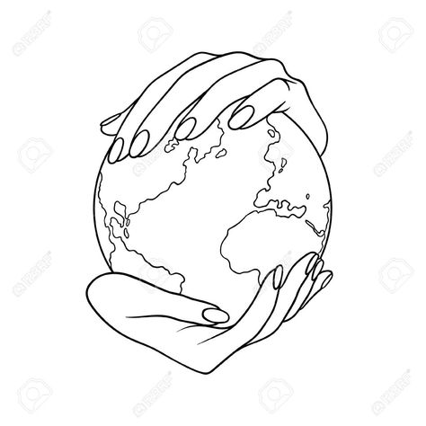 Hands Holding The World, Peace Drawing, Holding Hands Drawing, Two Hands Holding, Dragon Tattoo Drawing, Earth Tattoo, Peace Day, Earth Drawings, The Planet Earth