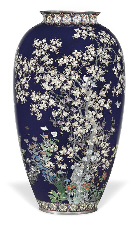 A Fine Cloisonné Vase | MEIJI PERIOD (LATE 19TH CENTURY) | flowers & plants, All other categories of objects | Christie's Window Glass Painting Designs, Window Glass Painting, Bottle Art Design, Glass Bottle Craft, Big Wine Glass, Glass Painting Designs, Japanese Vase, Chinese Vase, Meiji Period