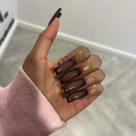 Fall is here 🍁 The beginning of November is available for booking🤎 #airbrush #airbrushnails #fall #autumn #fallnails #atl #atlnails #atlanta | Instagram Brown Aura, Christmas Press On Nails, Brown Acrylic Nails, Brown Nail, Airbrush Nails, Acrylic Press On Nails, Colored Acrylic Nails, Fall Acrylic Nails, Long Acrylic Nails Coffin