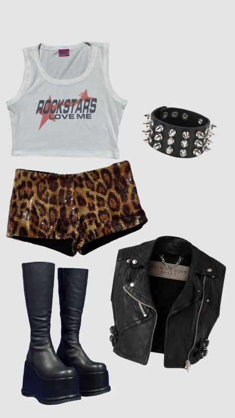 #vintage #rockstar #rockstargf #retro #outfitinspo Vintage Rockstar Outfit, Summer Rockstar Outfits, Rockstar Outfit Women, Rockstar Costume Ideas, Rockstar Halloween Costume Women, Rockstar Theme Outfit, Rock N Roll Aesthetic Outfit, Rockstar Costume Women, Aesthetic Outfits 80s