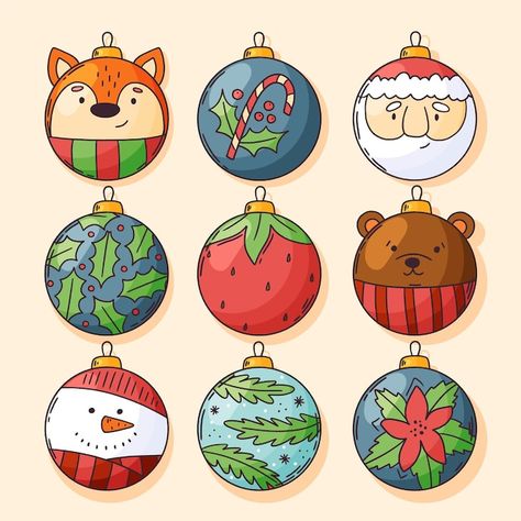 Premium Vector | Hand drawn christmas ball ornaments collection Drawing Cristhmas, Christmas Bobbles Drawing, Christmas Ornaments Drawing Design, Christmas Ball Design, Christmas Baubles Drawing, Christmas Art Design, Christmas Baubles Decorations, Cristhmas Drawings, Christmas Ball Drawing