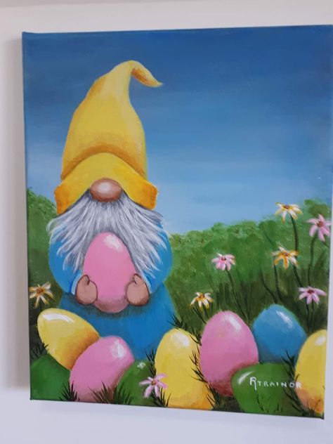 Easy Easter Painting Ideas, Easter Painting Ideas On Canvas, Easter Acrylic Painting, Easter Canvas Painting Ideas Easy, Easter Painting Ideas, Easter Paintings On Canvas, Spring Painting Ideas On Canvas, Easter Canvas Painting, Gnome Paint