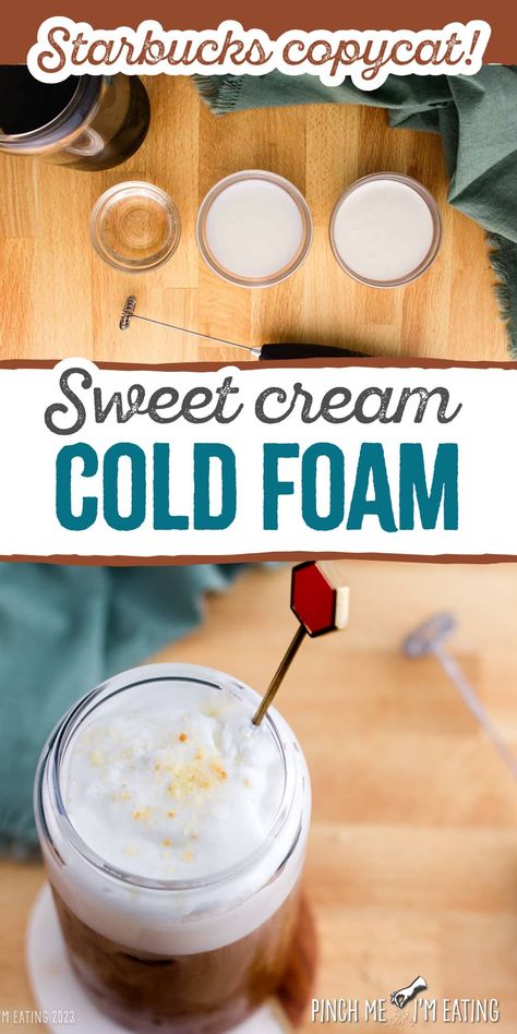 Learn how to make cold foam for coffee just like Starbucks! This DIY sweet cream cold foam recipe will take your homemade coffee shop style iced drinks to the next level. Diy Sweet Cream Cold Foam, Cold Foam For Coffee, Sweet Cream Cold Foam Recipe, Foam For Coffee, Cream Cold Foam Recipe, Make Cold Foam, Cold Foam Cold Brew, Starbucks Sweet Cream, Cold Foam Recipe