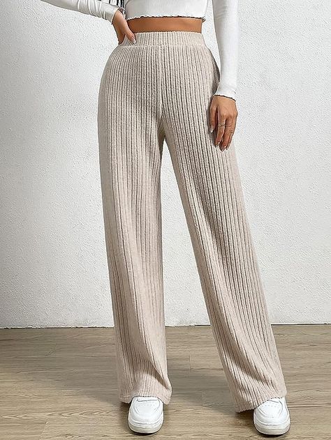 Highwaisted, offwhite pants for women, stretch Flare Palazzo Pants, Ribbed Knit Pants, Fall Pants, Trouser Style, Knit Pants, Palazzo Pants, Pants Trousers, Wide Leg Trousers, Daily Fashion