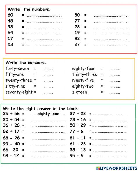 Number English Worksheet, Esl Numbers Worksheets, Numbers Up To 100 Worksheets, Numbers To 100 Worksheets, Numbers Exercises English, Numbers English Worksheet, What Is This Worksheet, Numbers 1 100 Worksheet, English Numbers