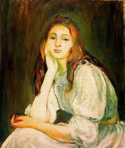 Morisot, Berthe (French, 1841-1895) - Julie Daydreaming - 1894 | Flickr - Photo Sharing! Edgar Degas, Julie Manet, French Impressionist Painters, Berthe Morisot, Mary Cassatt, Edouard Manet, Pierre Auguste Renoir, Post Impressionism, Impressionist Art