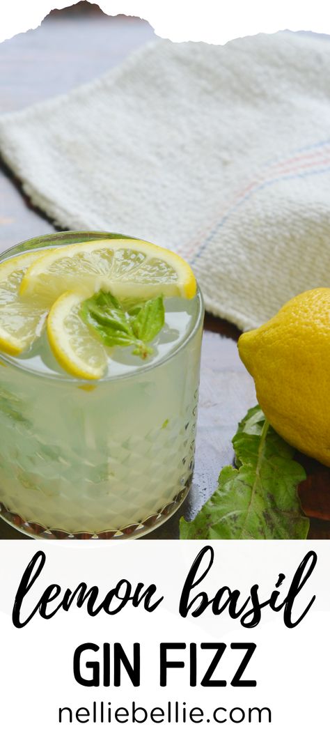 Gin Basil Lemonade, Gin And Basil Cocktail, Lemon Basil Cocktail Recipes, Basil Alcoholic Drinks, Fizz Drinks Recipes, Drinks With Basil Alcoholic, Lemon Basil Cocktail, Lemon Gin Cocktail Recipes, Lemon Basil Recipes