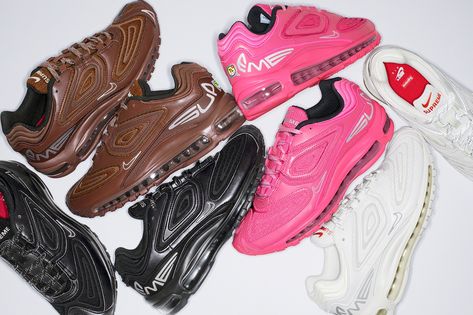 Supreme x Nike Air Max 98 TL Fall 2022 Collaboration | HYPEBEAST Air Max Plus Outfits, Air Max Style, New York Streetwear, Supreme X Nike, Supreme Shoes, Supreme Hat, Supreme Logo, Nike Air Max 98, Air Max Day