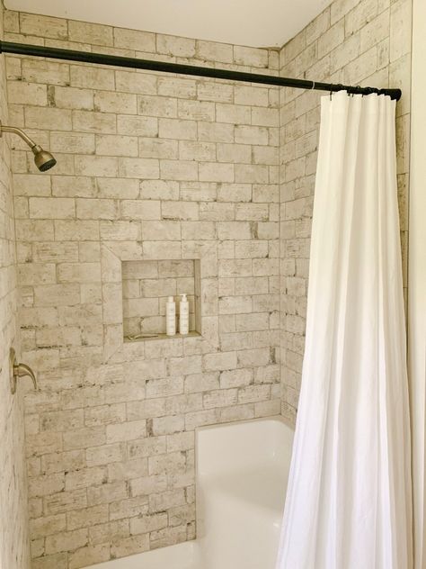 Why We Opted for a Shower Curtain Instead of a Glass Door Walkin Shower Curtain Ideas, Shower Ideas Without Glass Doors, Shower Curtain Vs Shower Doors, Walk In Shower Ideas With Curtain, Shower With Curtain Ideas, Shower Stall With Curtain, Walk In Shower Curtain Ideas, Curtain Instead Of Door, Walk In Shower With Curtain