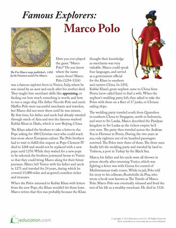 Worksheets: Marco Polo hier kan n mens leer  wat alles met marco polo gebeur nou sien ons dit is net nie die game marco polo nie maar ook n rerige mens wat bestaan wat in sie ou dae was ons wonder of sy game na hom vernoem is ??? Famous Explorers, Teaching Italian, World History Facts, Social Studies Notebook, American History Lessons, Social Studies Unit, 6th Grade Social Studies, European Explorers, 5th Grade Social Studies