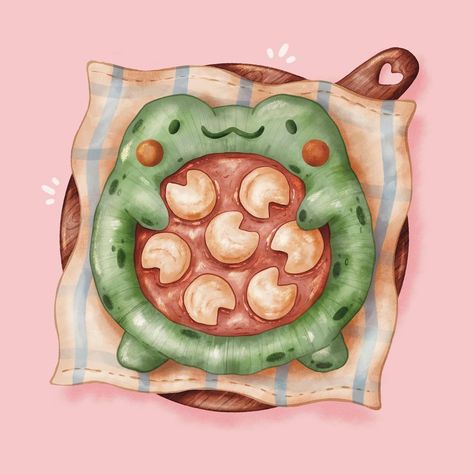 Abbey and Bear on Instagram: “Froggy Pizza! 🐸 What other Froggy treats would you like to see? ⭐️ #dtiys #dtiyschallenge #drawthisinyourstyle…” Froggy Pizza, Fantasy Meals, Cute Frog Illustration, Bear Pizza, Journaling Images, Pizza Illustration, Cat Bread, Drawing Food, Squishies Kawaii