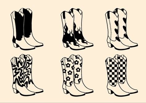 Boot Tattoo Design, Cowgirl Boot Graphic Design, Texas Boot Tattoo, Two Cowboys Tattoo, Cowboy Boot Tattoo Design, Cowboy Boot Tattoo With Spur, Western Boots Drawing, Matching Cowboy Boot Tattoo, Cute Cowboy Boot Tattoo